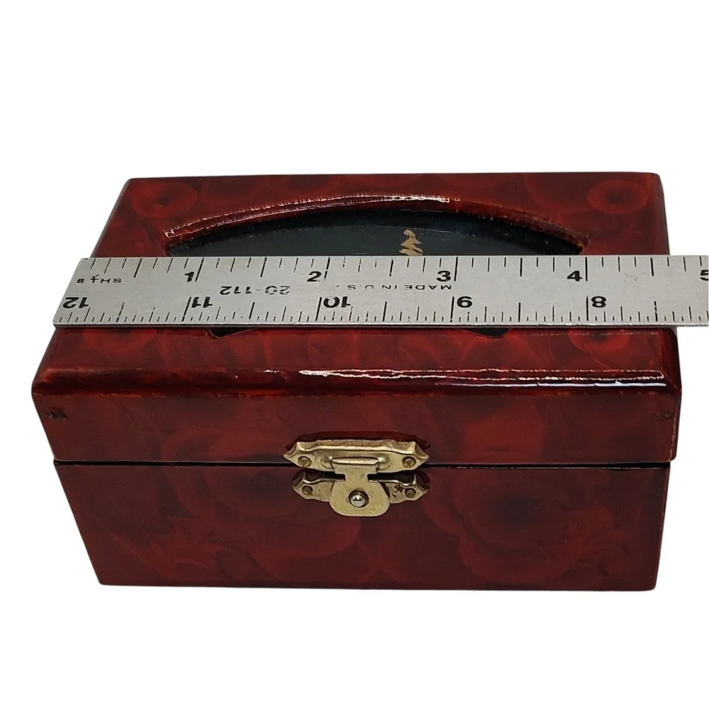 Chinese Jewelry Box Cork Art Lacquer Trinket Box Intricate Red‎ Interior Latch